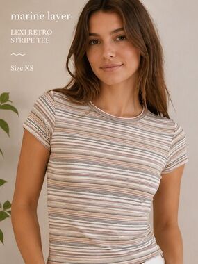 Marine Layer Striped Tee XS Soft Wash Neutral Crewneck Top Like New